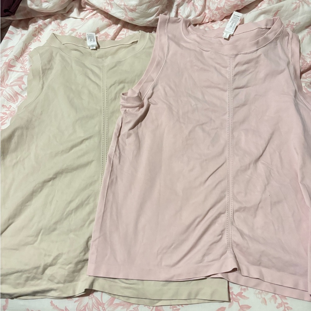 Set of Two Sleeveless Tops in Pink and Cream